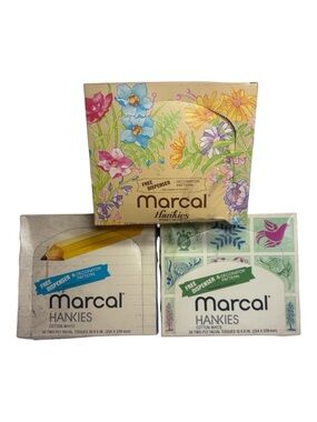Marcal Hankies Tissue Boxes with Floral & Bird Motifs - White, Honey Beige JY3